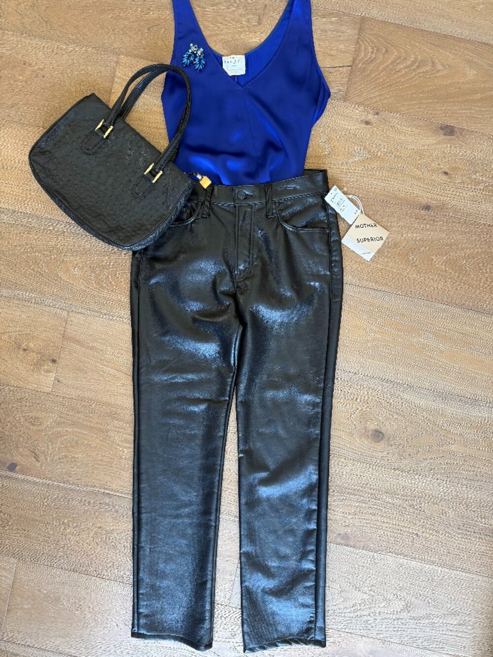 NWT MOTHER Black Vegan Leather Straight Leg pants - Size 28